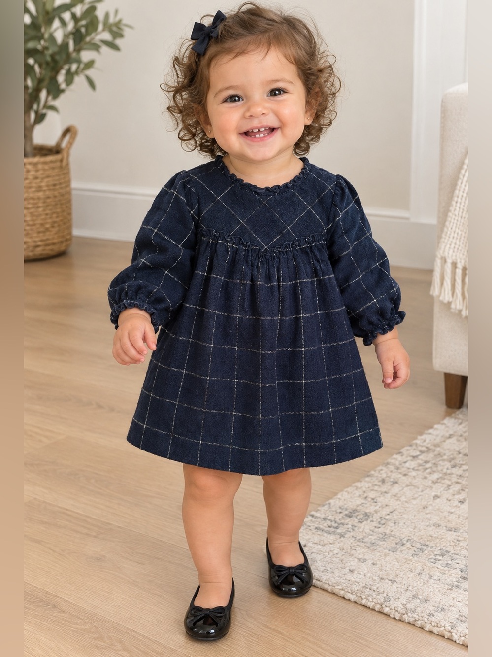 Zara Baby | Black with Gold Lamé Grid Baby Girl dress | size 12-18 months